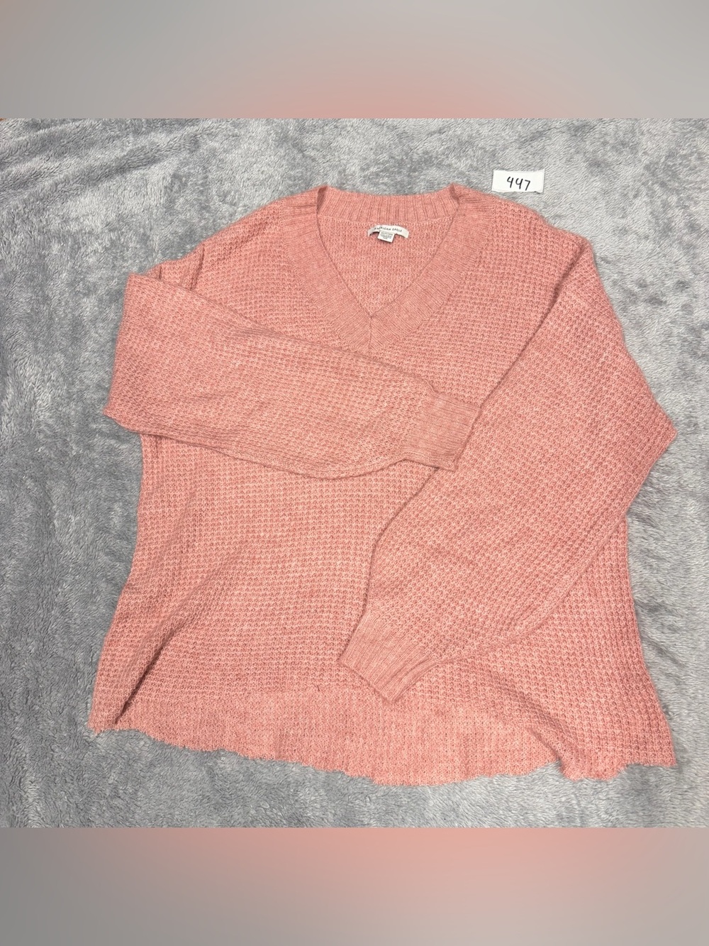 American Eagle Outfitters V-Neck Waffle Knit Sweater - Rose